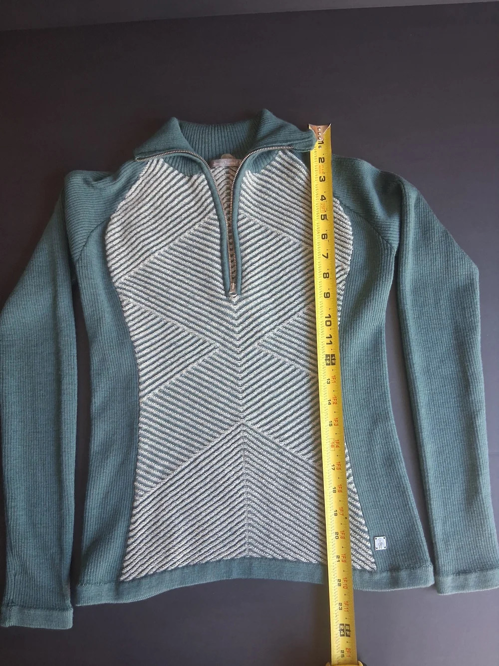 Smart Wool Women’s Teal And Cream Quarter-Zip Textured Front Sweater Fall SizeM